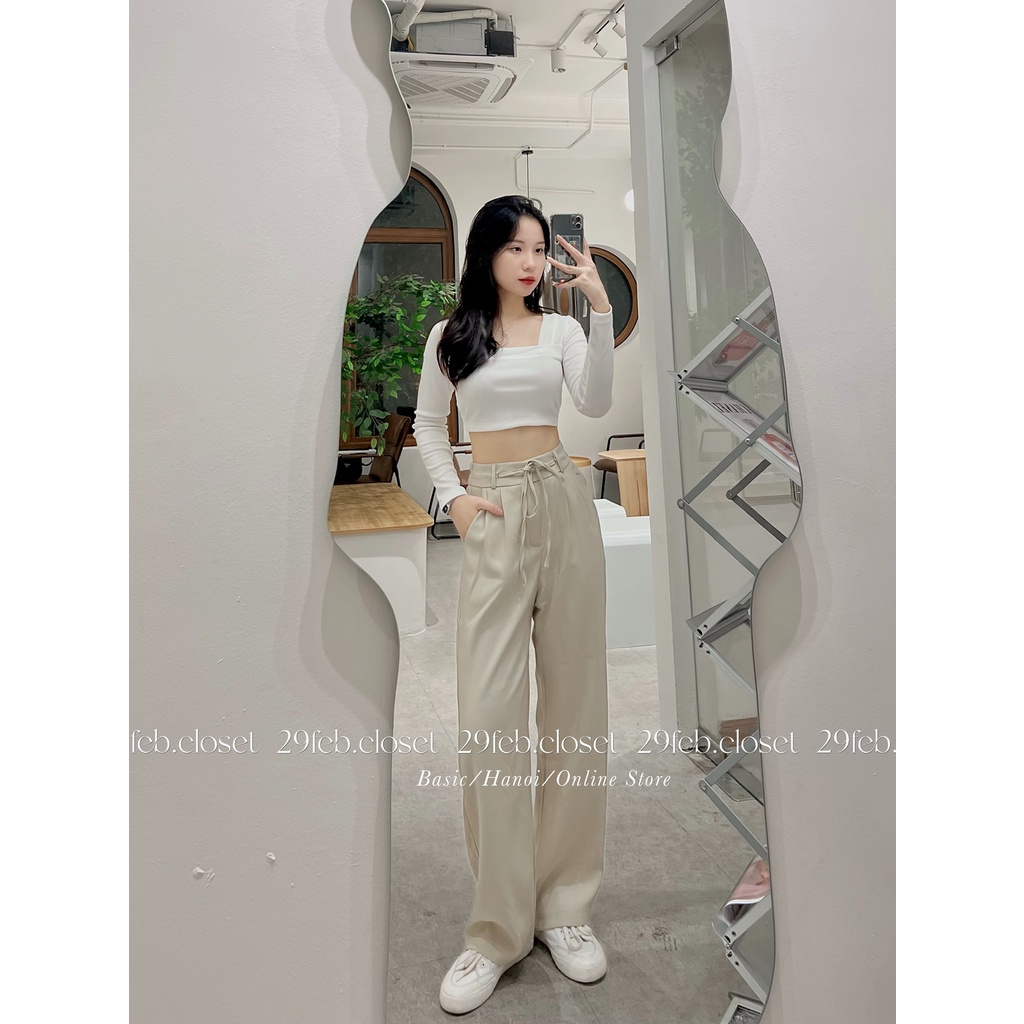 Quần ống suông 1 khuy cạp cao thắt nơ chất Ruby trượt hàn - 29feb.closet - Q38