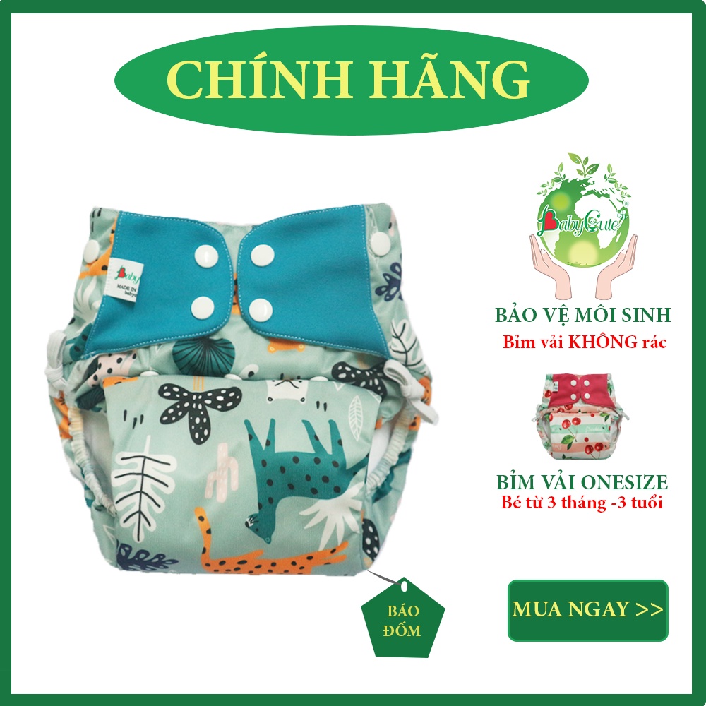 Bỉm tã vải BabyCute Siêu chống tràn (1 bộ = 1 vỏ + 1 lót) tăng giảm CÚC bấm cho bé từ 5-25kg, mặc ngày và đêm