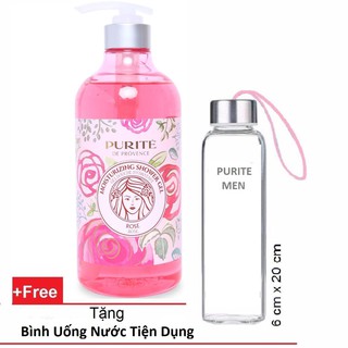 Sữa tắm Purité Chiết xuất hoa hồng 850ml tặng kèm bình ún nươc purite