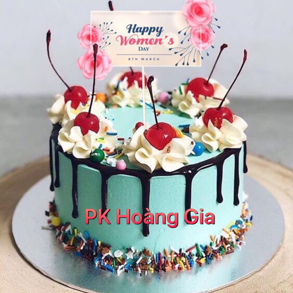 Trang Trí Bánh Sinh Nhật, 10 Thẻ 8/3 hoa đào happy womens