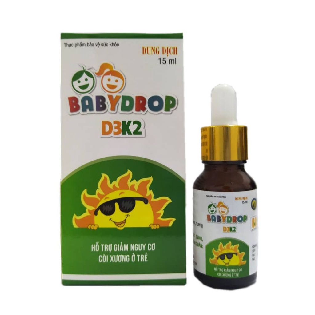 Babydrop D3K2 (lọ 15ml). Bổ sung vitamin D3 và K2. Dùng được cho trẻ sơ sinh