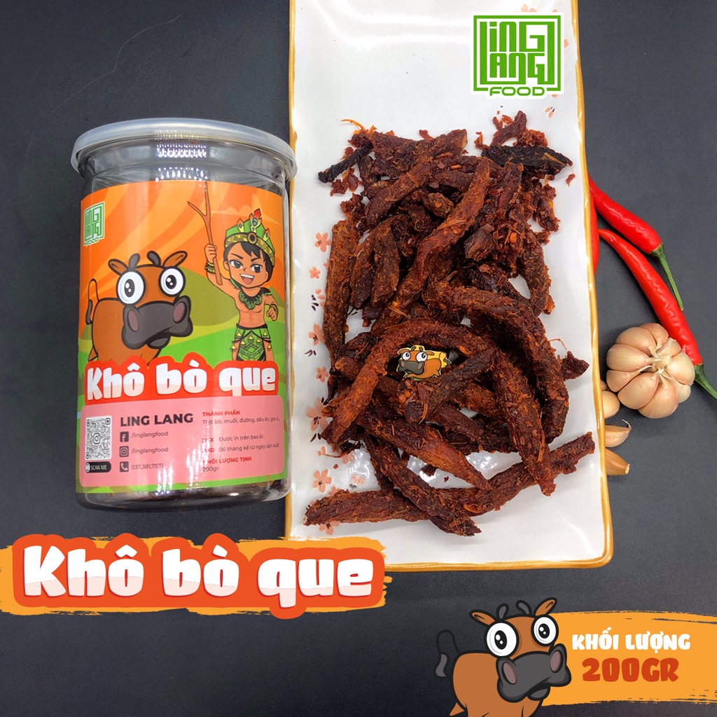 Khô bò que , thịt bò khô siêu ngon Ling Lang Food, bò khô que cay hũ 200g | BigBuy360 - bigbuy360.vn