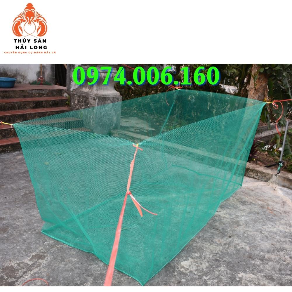 Tráng - vèo lưới nuôi cá, ếch, lươn, ốc...  không nắp đậy sợi cước xanh ô mắt 4mm không xô dạt mắt lưới