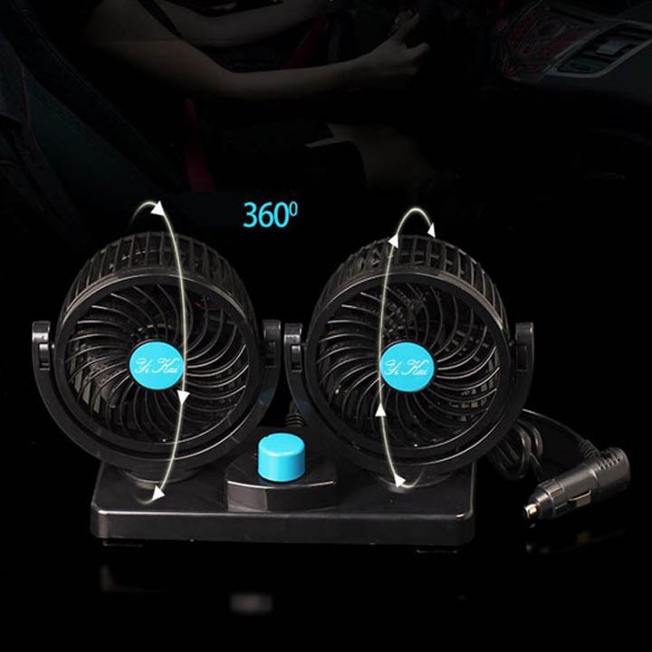 Quạt máy đôi mini 12v dùng tẩu sạc xoay 360 tiện ích trên ô tô, xe hơi cao cấp