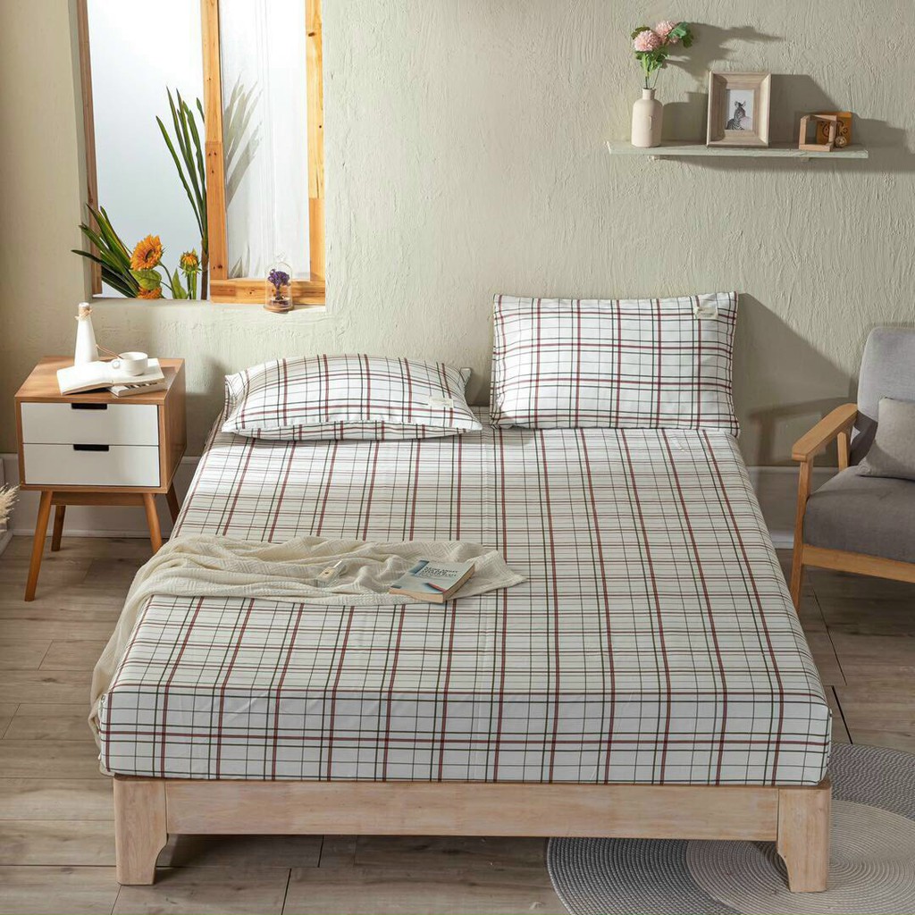 Sét ga gối Cotton Tici kẻ phong cách Hàn Quốc bo chun đủ kích cỡ, các size nệm - Ngân Khánh Bedding Decor drap giường