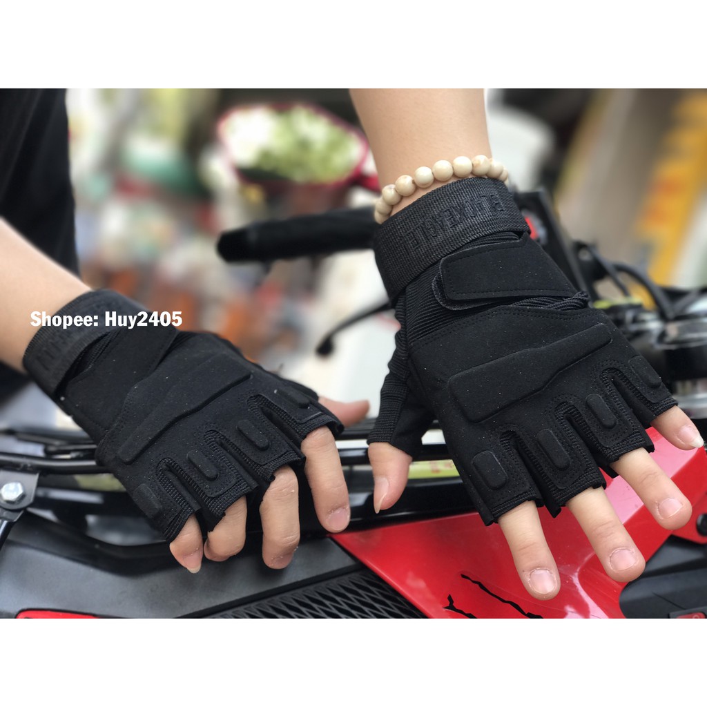 [Mã SKAMCLU8 giảm 10% cho đơn từ 100K] Găng tay xe máy chống nắng đi phượt hở ngón Black Hawk