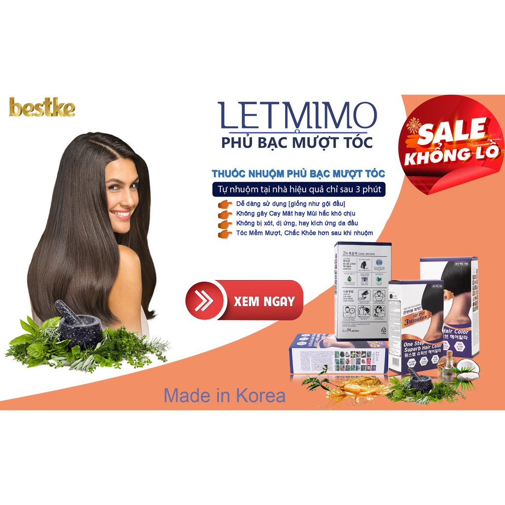 PHỦ BẠC MƯỢT TÓC 22 Thành phần Thảo Mộc LETMIMO, Tự nhuộm tại nhà, Màu Nâu Đen, Gói 20ml | BigBuy360 - bigbuy360.vn