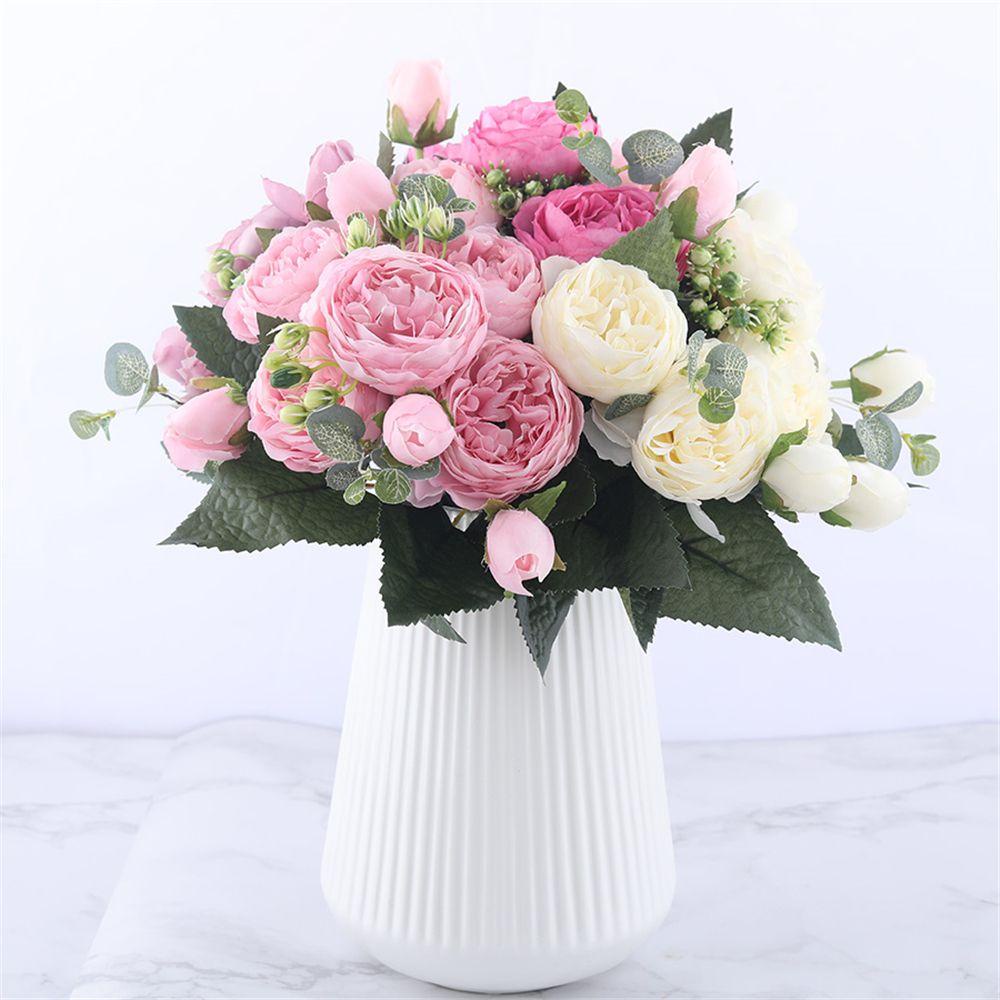 MUVAKO Bó Hoa Hồng Nhân Tạo 9 Đầu 30cm Trang Trí Tiệc Cưới / Nội Thất Nhà