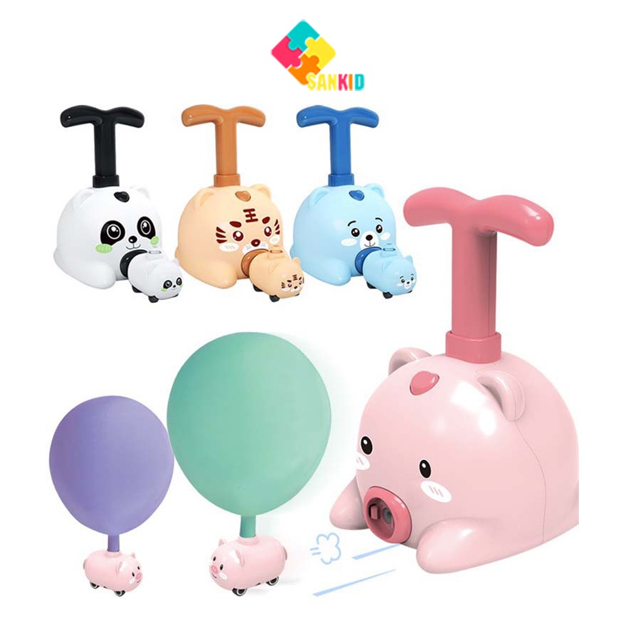 Ô tô thổi bóng bay giá rẻ, xe bơm bóng bay hình chú heo dễ thương, đồ chơi thổi bóng bay cho bé