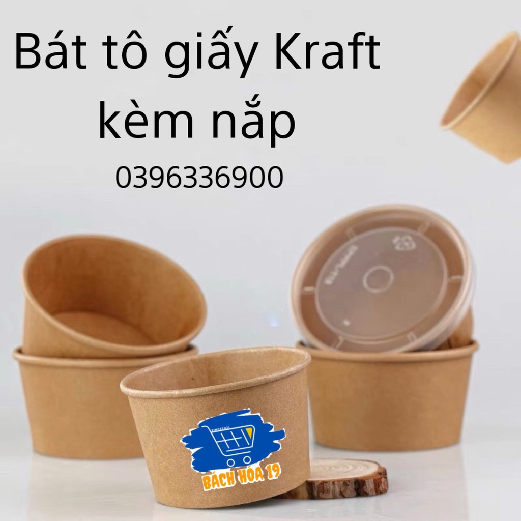 (Flash Sale) Bát Giấy Kraft 750ml - Bát Giấy Dùng 1 Lần Có Nắp - Amina