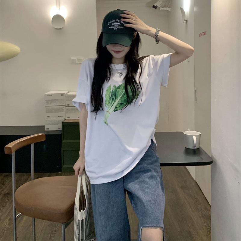 Áo Thun Tay Ngắn Dáng Rộng In Hình Rau Củ Thời Trang Cho Nữ