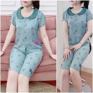 Đồ Bộ Mặc Nhà Lửng Dâu Chất Đũi Lạnh Mềm Mát