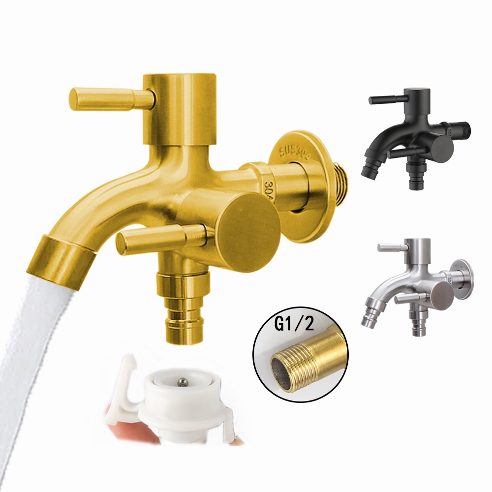 Baokemo Vòi Nước Hai Đầu Bằng Thép Không Gỉ 304 Màu Đen