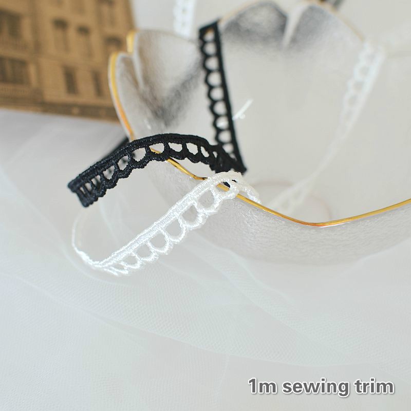 Cuộn Dây Ruy Băng Ren Trắng Đen 1m Dùng Trang Trí Váy