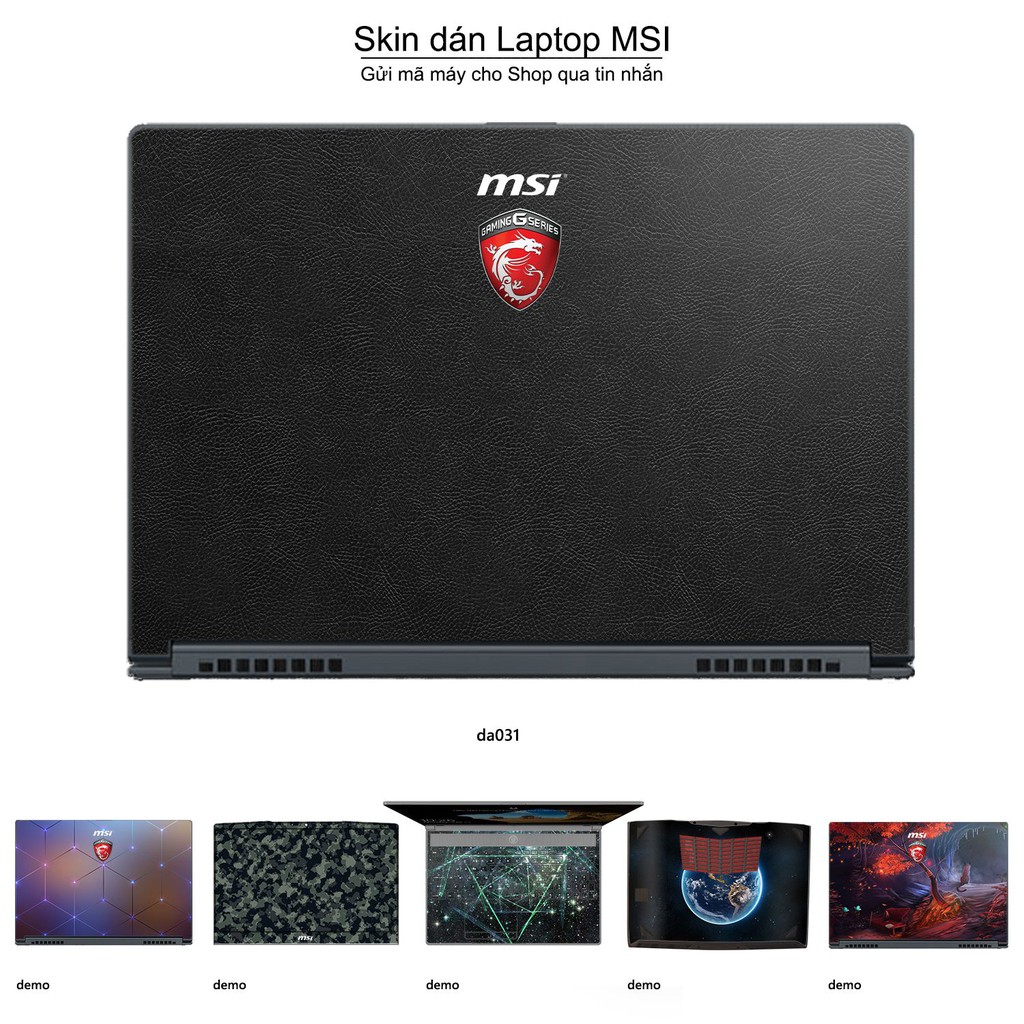 Skin dán Laptop MSI in hình Vân Da Bò Đen - Da031 (inbox mã máy cho Shop)