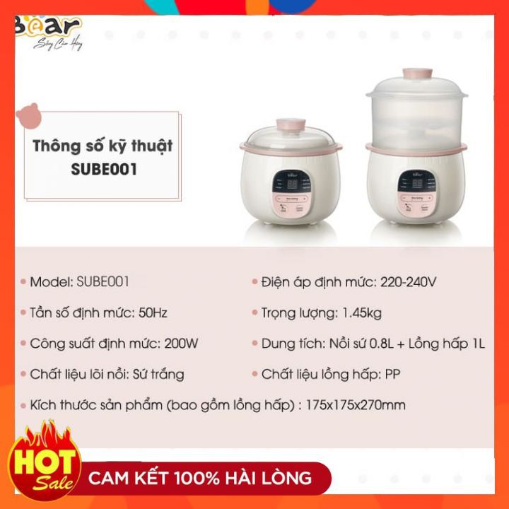 Nồi Nấu Cháo Chậm 0.8L, Nồi Nấu Đa Nẵng 6 trong 1, Kèm Lồng Hấp, Bản Quốc Tế Bảo Hành 18 Tháng