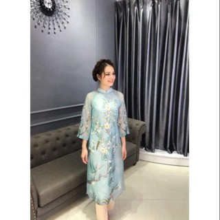 Áo dài cách tân nữ vải organza họa tiết 2020