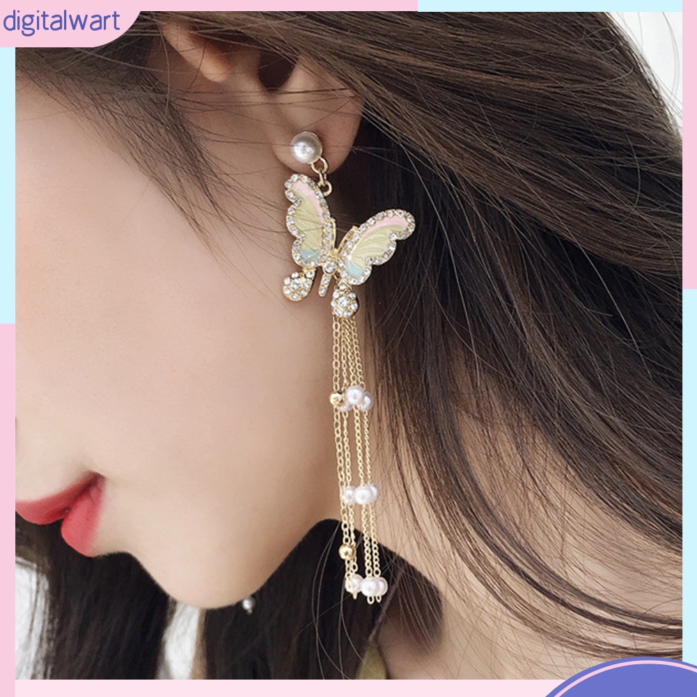 Đôi Khuyên Tai Dáng Dài Hình Bươm Bướm Đính Đá Thời Trang Cho Nữ