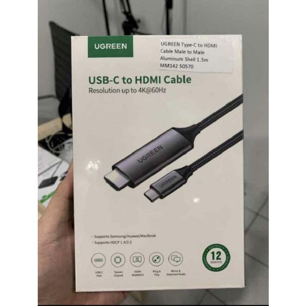 Cáp USB Type-C to HDMI hỗ trợ 4K,3D dài 1,5m chính hãng Ugreen 50570 cao cấp - Hàng chính hãng