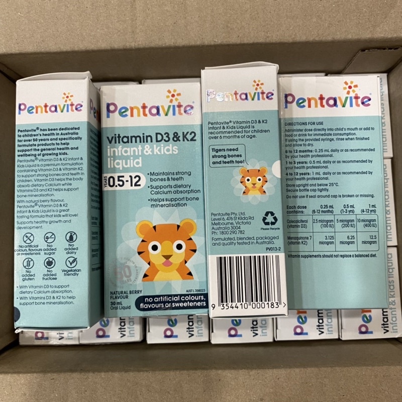 Pentavite vitamin D3 & K2 cho bé infant & kids liquid 30ml order Chemist Úc bill air