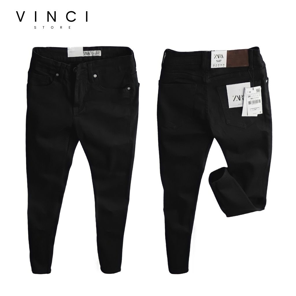 Quần Jean Nam Đen Trơn ZR VNXK Skinny & Slim Fit Ống Côn Co Dãn Tôn Dáng