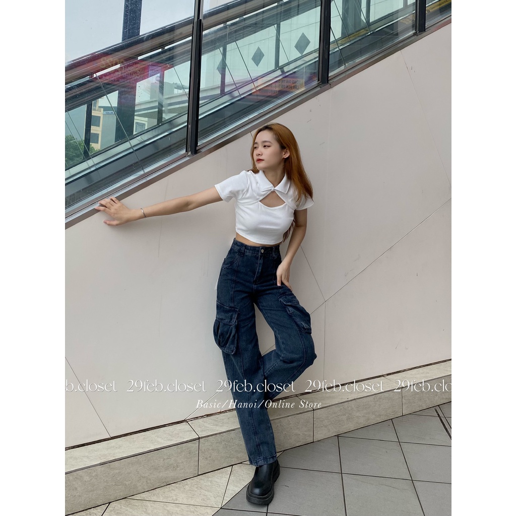 Quần jeans suông cạp cao túi hộp 2 bên - 29feb.closet - Q45