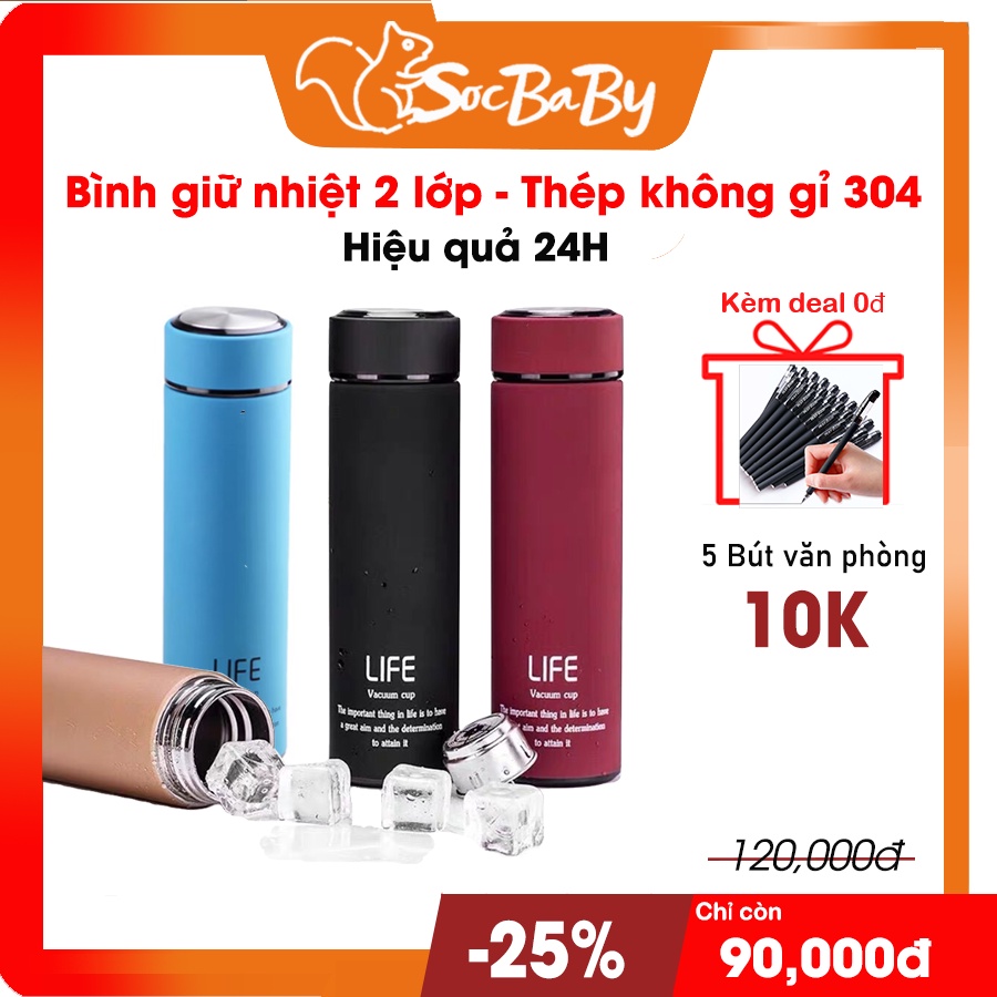 Bình giữ nhiệt Life 500ml 2 lớp hàng cao cấp inox 304 thép chống gỉ chất lượng tốt hiệu quả cách nhiệt lên đến 24h