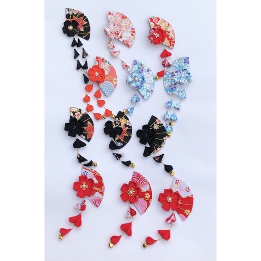 Kẹp tóc Kanzashi quạt phối hoa - Quà tặng Nhật Bản