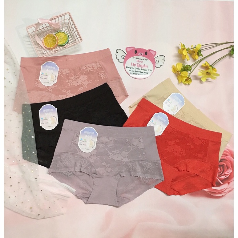 Quần lót Cotton lạnh cạp cao ôm bụng, phối ren không viền, ôm nâng mông quyến rũ