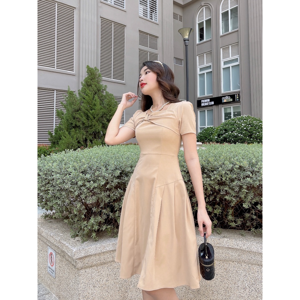 Đầm xòe đuôi cá cổ vuông phối nơ trẻ trung Verity dress C543 CIN HOUSE