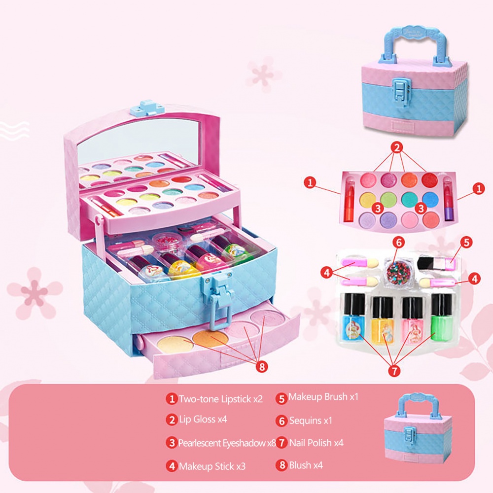 Bộ đồ chơi trang điểm 27 món không độc hại có thể rửa sạch sáng tạo cho bé gái