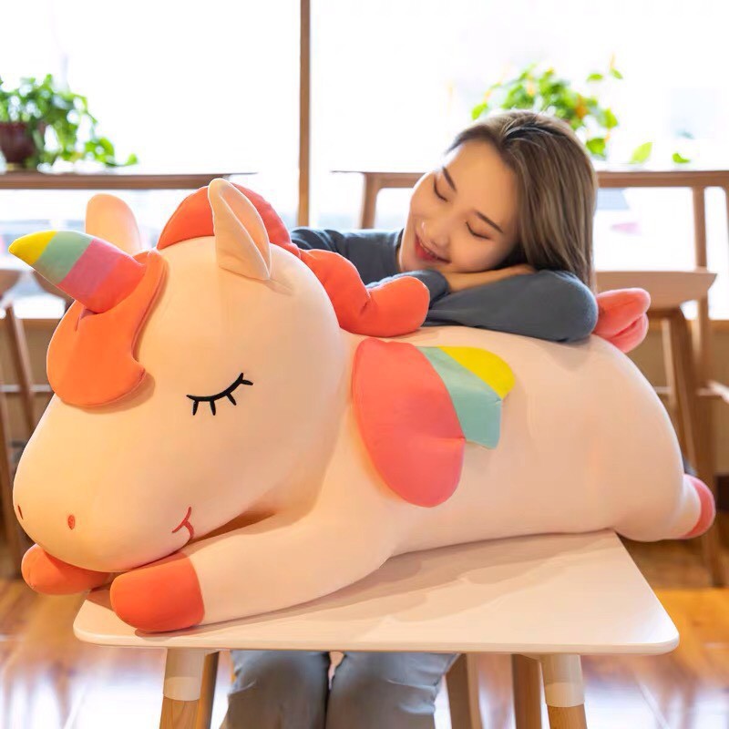 Gấu bông unicorn Size 50cm - 80cm- 1m- 1m2- thú bông ngựa Pony 1 sừng - kỳ lân , chất liệu vải co giãn 4 chiều