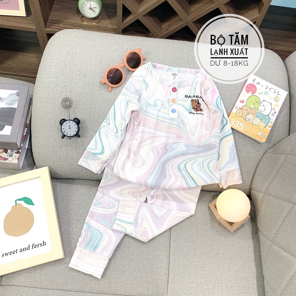 Bộ thu đông bé gái, Bộ Dài Tay Cho Bé Trai, Bé Gái Minky Mom len tăm co giãn Bo Gấu, Đồ Bộ Cho Bé Mặc Nhà Thu Đông