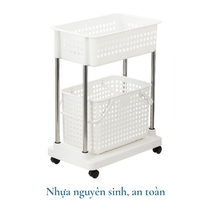 Kệ giặt di động Nachi - kèm giỏ đựng đồ, bánh xe xoay 360 độ chịu lực đến 40kg. không giòn gãy