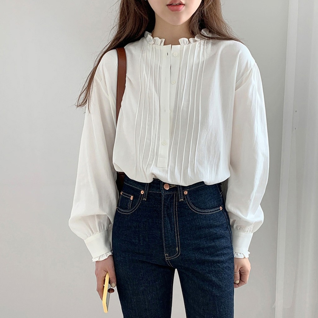 Áo babydoll cổ bèo kẻ ly tiểu thư (hàng QC) - Ảnh thật