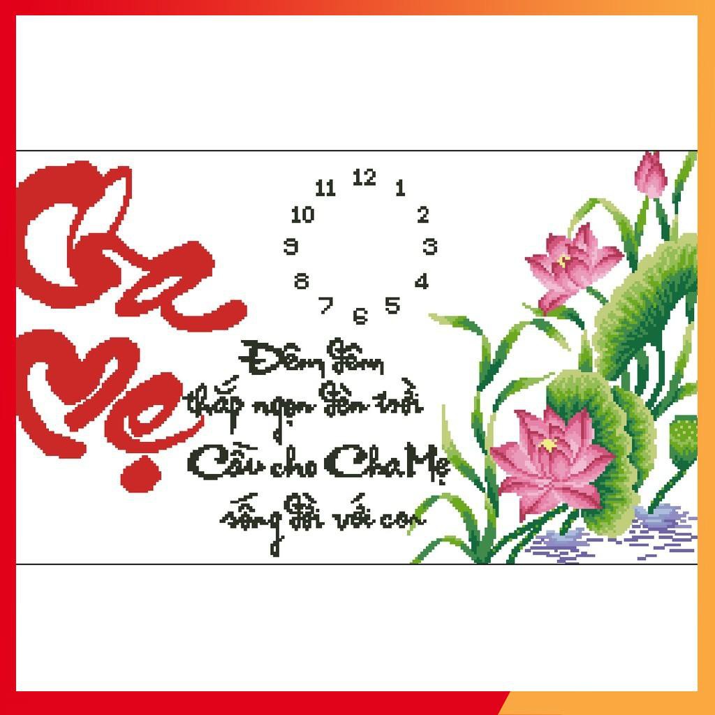 Tranh Thêu Chữ Thập Đồng Hồ Cha Mẹ