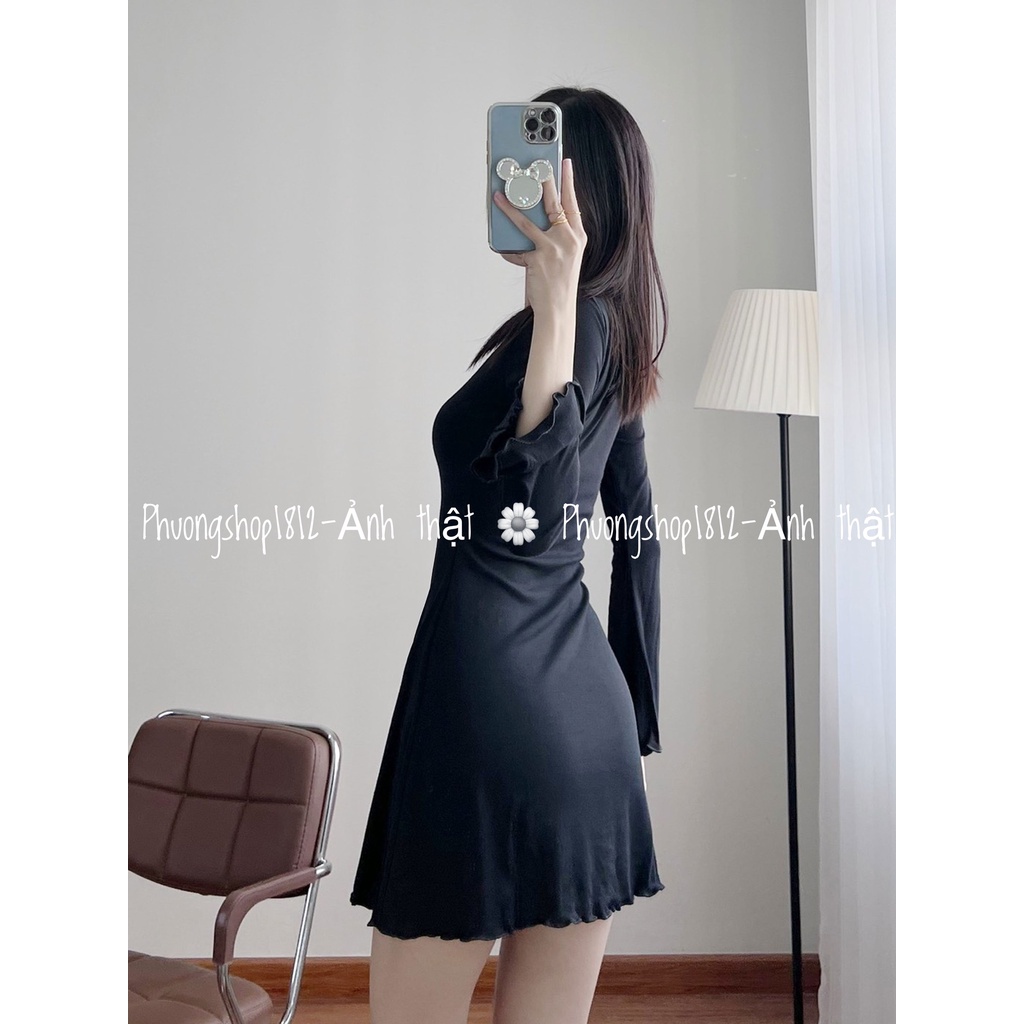 Đầm Nữ Dáng Xoè,Tay dài viền Bèo,cổ tim [ ẢNH-THẬT ] Phuongshop1812