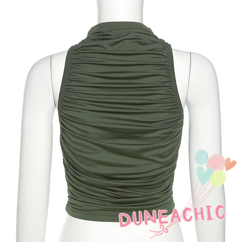 DUNEA Áo tank top cổ tròn xếp ly thời trang đường phố cá tính dành cho nữ