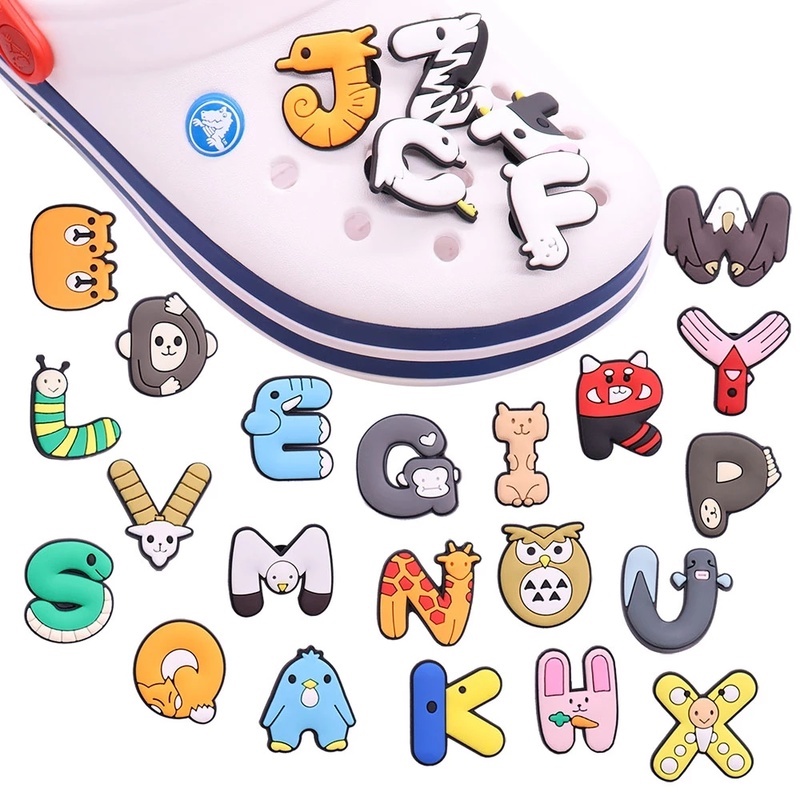 NEW A-Z Phụ kiện Jibbitz Chữ cái hình ảnh dễ thương trong phim hoạt hình Sticker Gắn Giày Dép Crocs Nhựa PVC Mềm Hình Chữ Cái Và Số