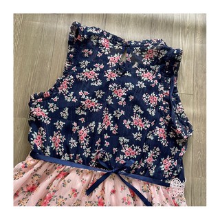 Đầm Midi Hoa Chiffon Cột Nơ Mẹ Và Bé