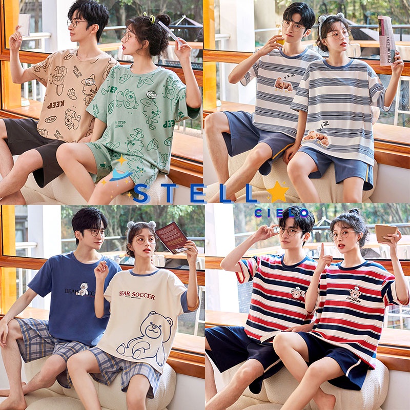 Pijama Bộ Đồ Ngủ Đôi Mặc Ở Nhà Vải Cotton Co Giãn Váy Quần Áo Cặp Đôi Cộc Tay Mùa Hè Đi Chơi Biển Ra Ngoài BODODOI02