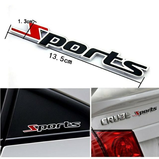 Tem ô tô logo nổi sports kim loại trang trí ô tô xe máy