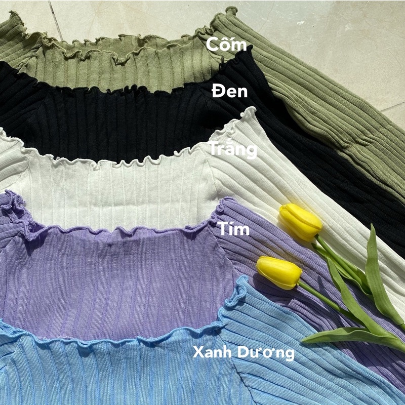 Thun Crop trễ vai viền bèo cổ vuông bảng màu Hottrend 2011