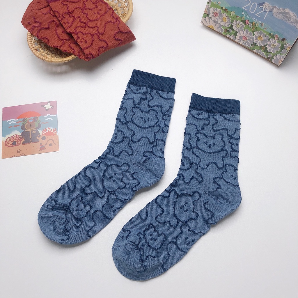 Vớ Thể Thao Cổ Trung Trung Bình Họa Tiết Ba Chiều Gấu Dễ Thương Phong Cách Nhật Bản Cho Cặp Đôi
