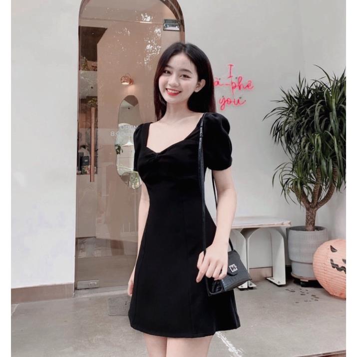 Váy trắng cổ vuông tiểu thư siêu xinh, Đầm cổ vuông nhún ngực dáng ngắn thiết kế cao cấp