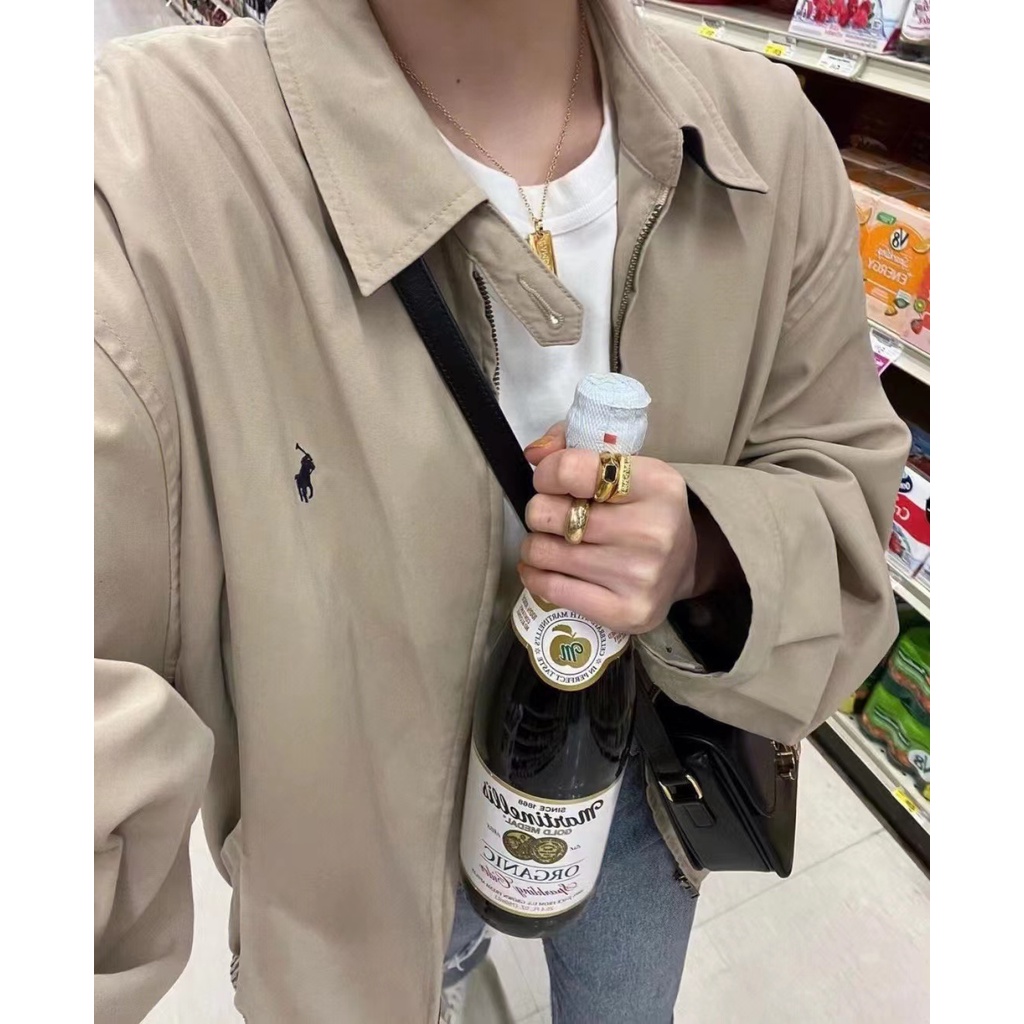 Polo Ralph Lauren* Áo Khoác Thể Thao Hai Màu Khaki Hồng Thêu Hình Ngựa Pony Phong Cách Mỹ Cho Cặp Đôi