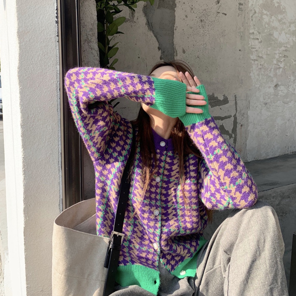 Áo Nịt Dệt Kim 177569Giày Lười Họa Tiết Houndstooth Màu Sắc Tương Phản Cá Tính