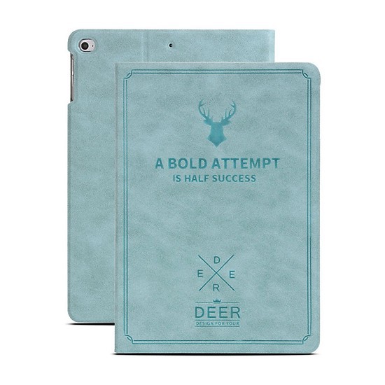 Ốp Ipad, Bao da Ipad cao cấp IBOA logo đầu hươu cực hot màu Xanh Pastel