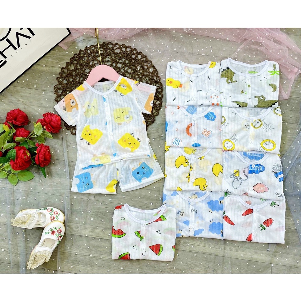 Đồ bộ cộc tay cho bé trai và bé gái chất cotton giấy AM219 , quần áo trẻ em cho bé sơ sinh đến 15kg