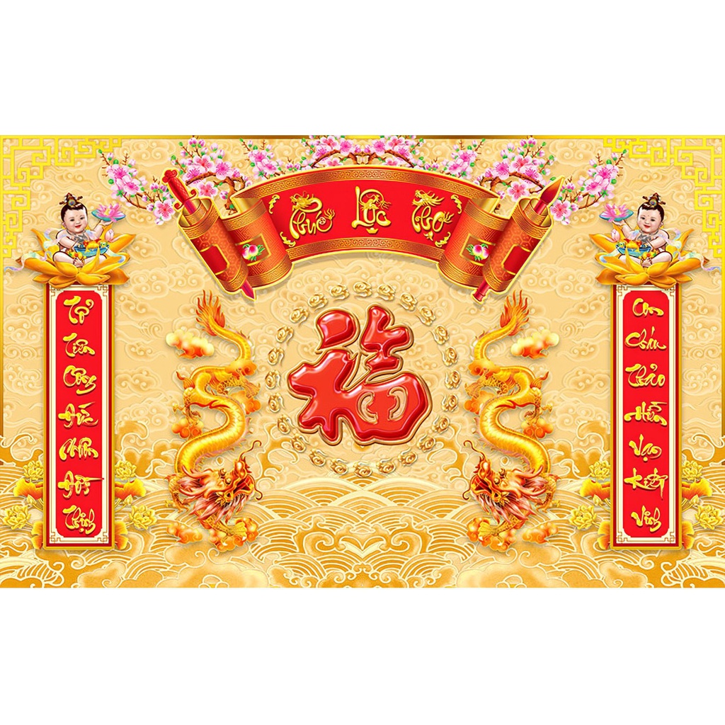 Tranh treo, tranh dán trang trí phòng thờ ĐỨC - LƯU - QUANG in decal PP